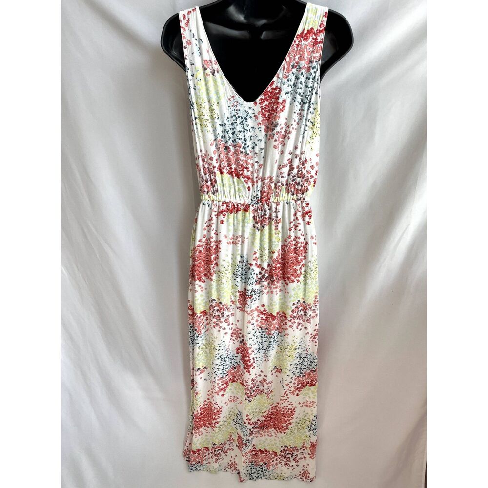 Lucky Brand Maxi Midi Floral Dress M Cottagecore Fit and Flare White Pink V Neck - Picture 5 of 10